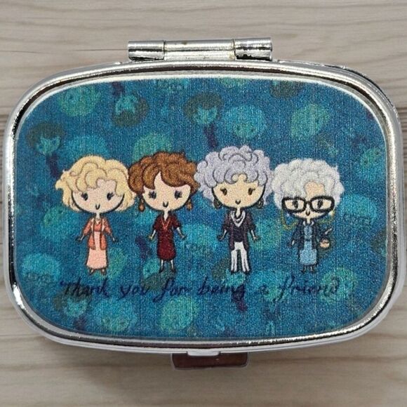 Golden Girls Pill Box Silver Medicine Tin Case FRIEND GIFT Portable Purse Size - Picture 6 of 8